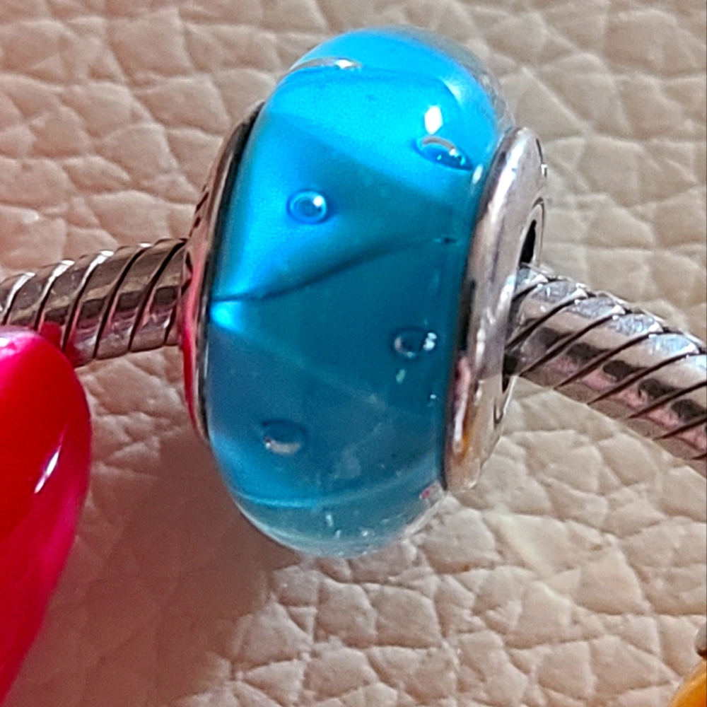 Authentic PANDORA teal glass murano bead